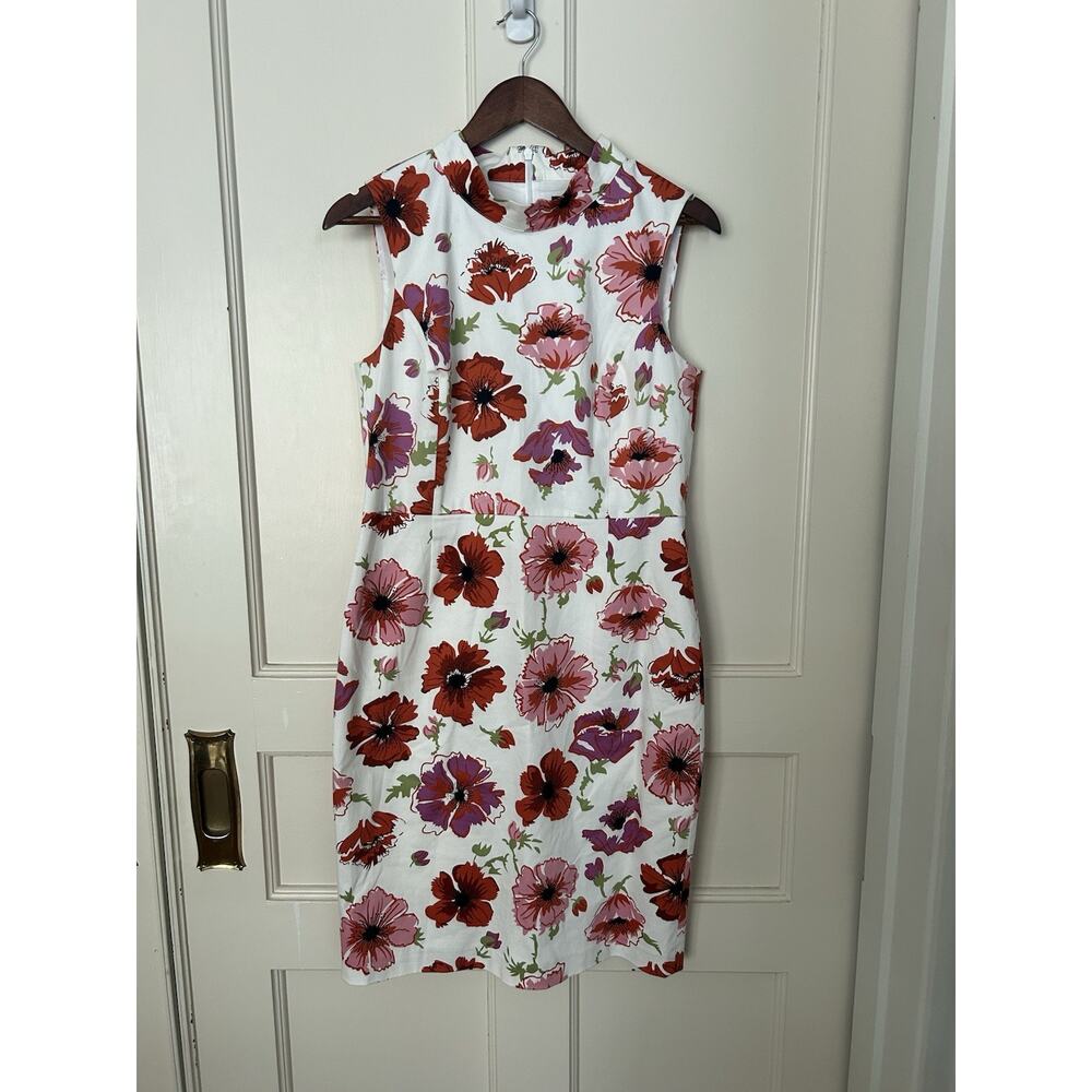 Brooks Brothers Floral Cotton Sheath Dress Womens Size 8 White Pink Career